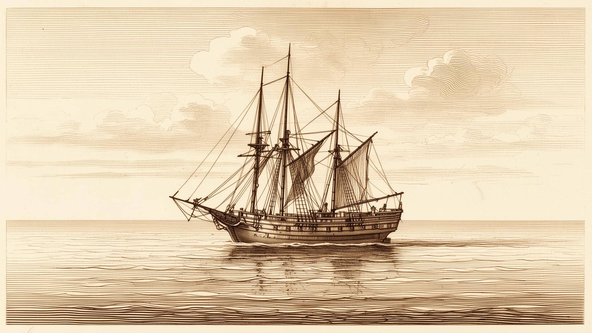 A weathered merchant ship crossing open calm water